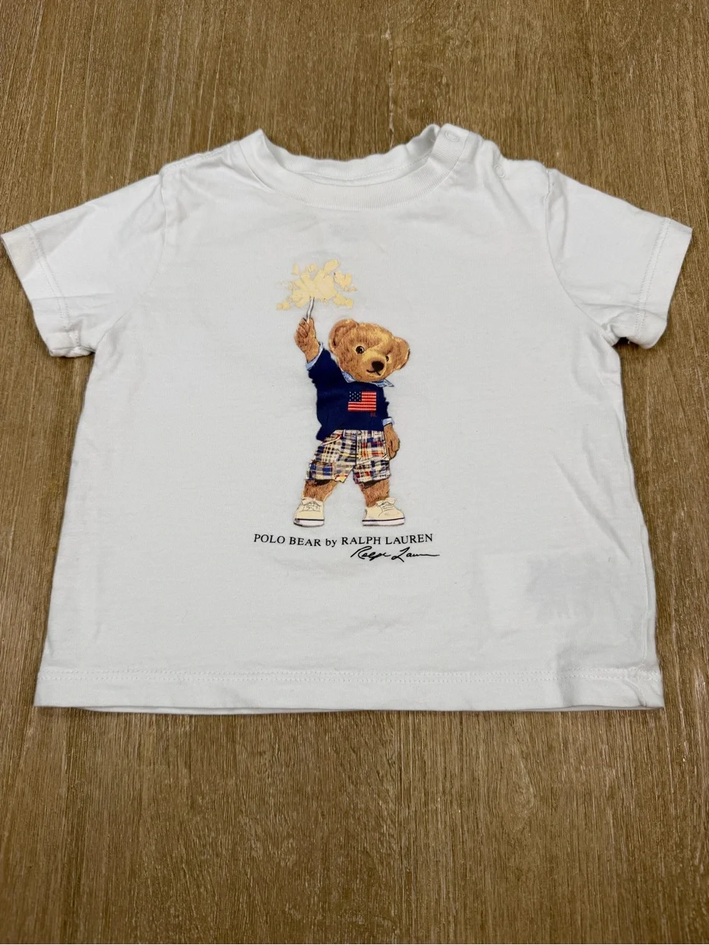 Ralph Lauren White Polo “Sparkler Bear” Graphic Tee for baby